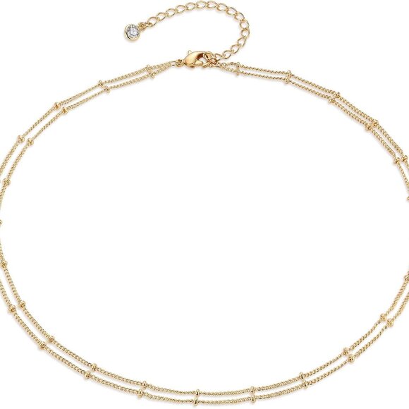 Jewelry - Dainty Gold Chain Choker Necklace 14K Gold Plated Handmade Boho Cute Tiny Beaded
